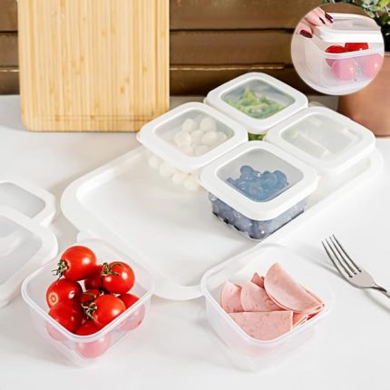 Tepsili 6lı Kahvaltılık Saklama Kabı Silikon Kapaklı Saklama Kabı Kapaklı Kahvaltılık Beyaz