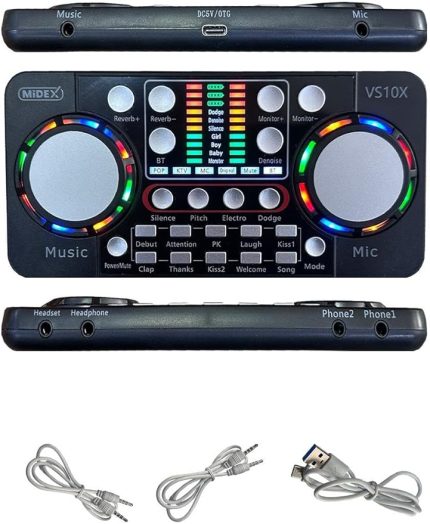 VS10X Üst Seviye Stüdyo Kayıt Canlı Yayın Bluetooth ve Şarjlı Ses Kartı Efektli Radyo Mikseri (Telefon ve PC Podcast)