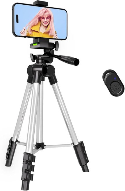 Telefon Tripodu, 44 inç iPhone Tripod, Telefon Tutuculu Montajlı/Kablosuz Uzaktan Kumanda, Cep Telefonu/Kamera/Web Kamerası/GoPro için, iOS/Android/Akıllı Telefon için Masaüstü Hafif Tripod
