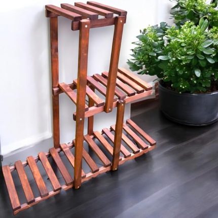 KATLI AHŞAP ÇİÇEKLİK SAKISILIK 3 RAFLI MASİF