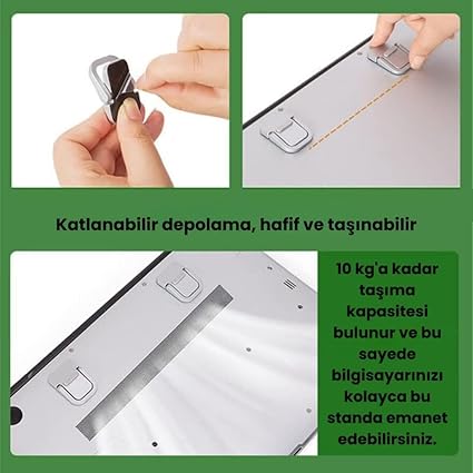 Metal 2 adet 5MM 3M Yapışkanlı Katlanabilir Ultra Mini Laptop Standı,Portatif Taşınabilir Siyah - Görsel 5