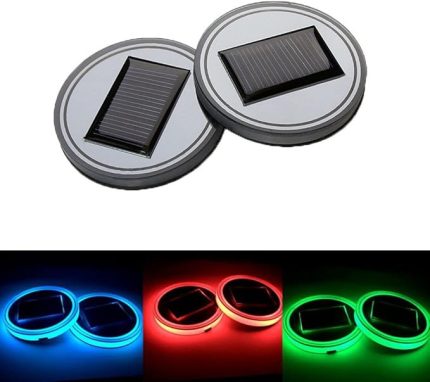 paket, Youngine Solar LED araba bardak tutucu, mat pedi, su geçirmez, içecek altlığı, dahili ışık ve titreşim sensörü, araç iç dekorasyon ışık lambası (renkli)