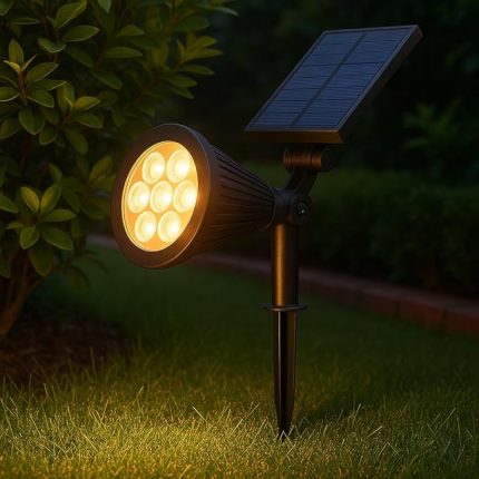 Solar LED Bahçe Armatürü 3200K Günışığı – Güneş Enerjili Kazıklı & Duvar Montajlı Çim Aydınlatma Lambası – 7 LED, IP65, 90 Lümen, 140x270x95 mm