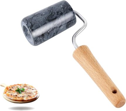 Mermer Pin Pizza Tamburu, Fırın Tepsisi ve Çocuk Tamburu, Pasta Pişirme, Mısır Tortillası, Kauçuk Benzeri Pizza Bisküvi ve Diğer Mutfak Pişirme için Kullanılır, Mini Tekerlekli Çubuk (Siyah)