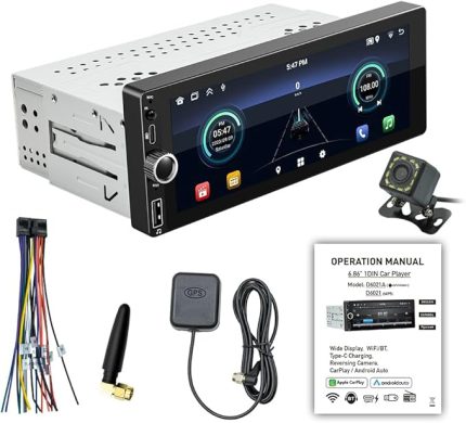 13 Araba Stereo Tek Din GPS Navigasyon, 6,86 İnç Dokunmatik Ekran Carplay Android Otomatik Destek WiFi/BT Bağlantısı RDS Radyo Ayna Telefon Bağlantısı Arka Kamera ile Ters Görüntü Direksiyon