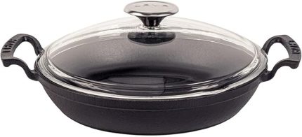 Döküm Yuvarlak Sahan Cam Kapaklı Döküm Demir Yekpare Çift Kulplu Çap(Ø)24cm.