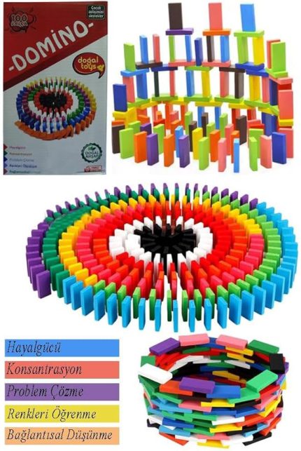 Oyunu Eğitici 200 Parça 1 Paket 200 lü Ahşap Renkli Domino Taşı Akıl Zeka Mantık ve Strateji Oyunu Okul Öncesi