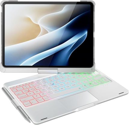 iPad Air 11 ve iPad Pro 11 klavyeli kılıf, iPad Air 11 M3 2025/M2 2024, hava 5., 4. 10.9, iPad Pro 11 (4., 3., 2., 1. Gen) Çoklu Dokunmatik İzleme Dörtgenli (Gümüş)