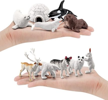 Küçük Kutup Hayvanları Figürleri, 10 adet Gerçekçi Penguen Kutup Ayısı Mühür Kış Hayvanları Erken Eğitim Doğum Günü Cupcake Topper Çocuklar için Hediye