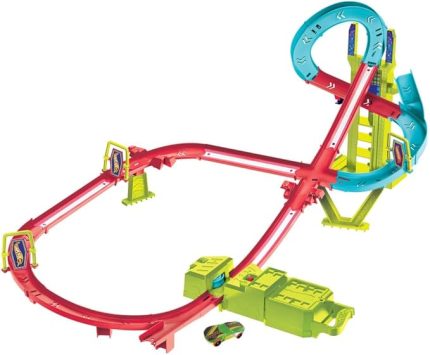 Wheels Pist Seti, Hot Wheels Neon Yarışlar Çoklu Yarış Heyecanı Pist Seti,1 adet araba, motorlu hızlandırıcı, bir veya birden çok arabayla oyun, oyuncak depolama, HPC07