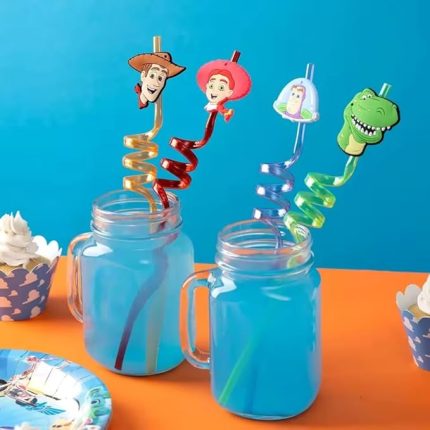 Pipeti 4 Adet Şekilli-Uzun Kıvrımlı ve Figürlü Renkli Plastik Pipet Seti 26 Cm Rahat Kullanım