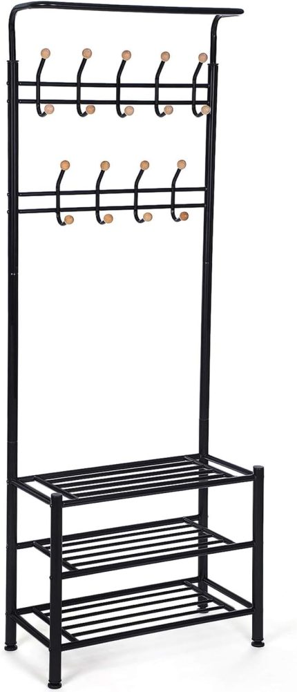 Hsr04B Portmanto, 18 Askılı 3 Ayakkabı Raflı, Metal, Siyah, 68,8 x 35,2 x 187 cm