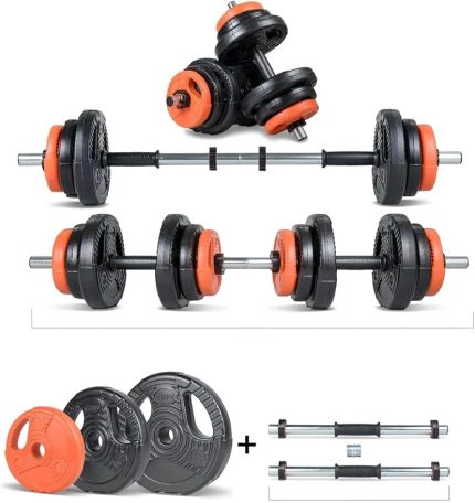 Spor Yıldız Serisi 22 Kg Multifonksiyonel Turuncu Siyah Halter Seti Ve Dambıl Seti