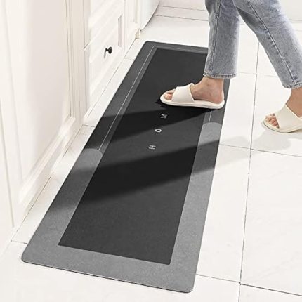 Banyo Paspası Halısı, Süper Emici Zemin Paspası Hızlı Kuruyan İnce Banyo Paspasları Halılar Kauçuk Kaymaz Alt Duş Halıları Duş Lavabo Küvet için 40 cm x 120 cm, Koyu Gri
