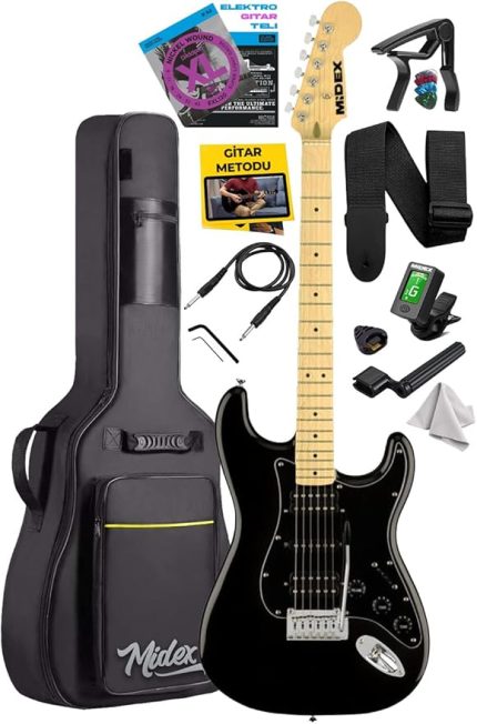 RPH-40BK Full Black Elektro Gitar Seti HSH Manyetik Maple Klavye Üst Kalite