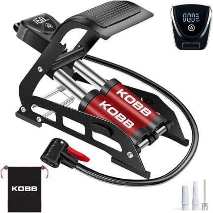 KB5402D Çift Pistonlu Dokunmatik Dijital Basınç Göstergeli Ayak Pompası ve Taşıma Kılıfı, Kırmızı/Siyah