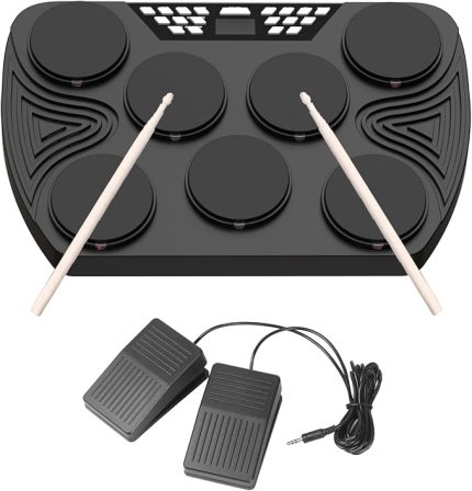 Çok İşlevli Taşınabilir Elektronik Bateri Seti 7 Hıza Duyarlı Pedler Masa Üstü Davul Dahili 2 Hoparlör Stereo Pratik Bateri Pedi Desteği İşlevi/Ses Girişi/MIDI Çıkışı