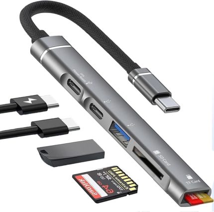 Lightning + USB C - USB Adaptörü 5'i 1 Arada USB OTG Adaptörü, USB 3.0 Hub ile SD/TF Kart Okuyucu/PD Hızlı Şarj iPhone 14/13/12, Çoğu C Tipi Telefon, iPad Pro, Dizüstü Bilgisayarlara Uyumlu