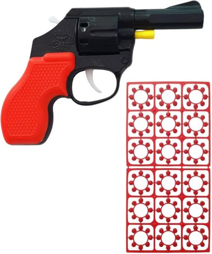 KONSOL Mantar Tabancası Çat Pat Kovboy Tabanca 18 KaPsül Mantar Hediye Kırmızı PS113701