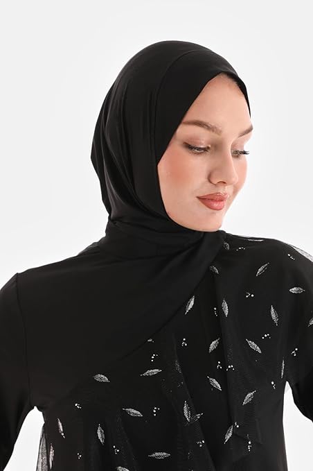 Kadın Siyah Tesettür Şal Bone – Boyun Kapalı. Lastikli ve Esnek Yapı | Yüzücü Bone | Deniz. Havuz. Spor ve Günlük Kullanım İçin Uygun - Görsel 4