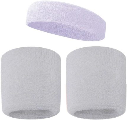 Havlu Kafa Sporcu Ter Saç Bandı Ve 2 Adet Havlu Bileklik Seti Beyaz