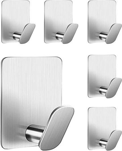 Delme Gerektirmeyen Havlu Askısı 6 Adet Kendinden Yapışkanlı Paslanmaz çelik Havlu Askısı Yapışkan Kancası Elbise Askısı Duvar Askısı Kapı kancası Mutfak ve Banyo için Gümüş