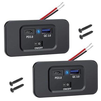 Çift USB Şarj Paneli, QC3.0 ve PD Tip C Soket Çıkışı, RV Marine Motosiklet Tekne İçin Anahtarlı - 2 Adet