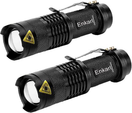 LED El Feneri, Mini LED El Feneri, 2 Paket Süper Parlak 350 Lümen 3 Modlu Yakınlaştırılabilir AA Akülü El Feneri Işık Balıkçılık Kamp Açık Hava için Klipsli (Pil Dahil Değildir) (2 Paket)