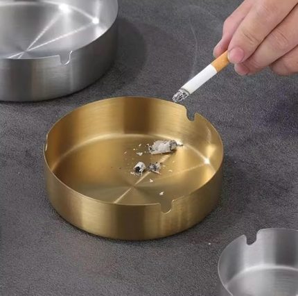 Küllük Büyük Boy Kapaklı Yuvarlak Paslanmaz Kültablası Gold Altın