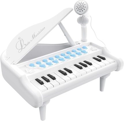 Mp3 Çalar Özellikli 24 Tuşlu Mikrofonlu Mini Piyano Jak Girişi Harici Hoparlör (Beyaz)