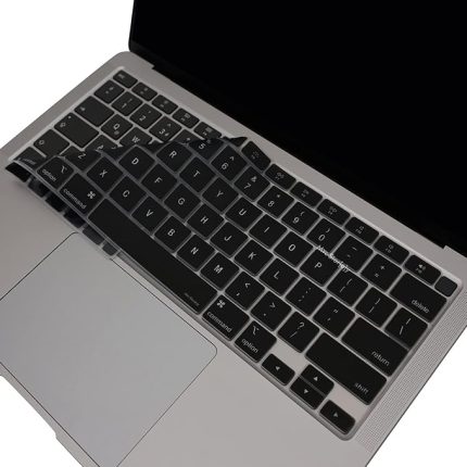 MacBook Air 13.3 inç Klavye Koruyucu M1 A2337 A2179 ile Uyumlu – Ultra İnce Silikon Kılıf, US ABD İngilizce Q, Touch ID Siyah