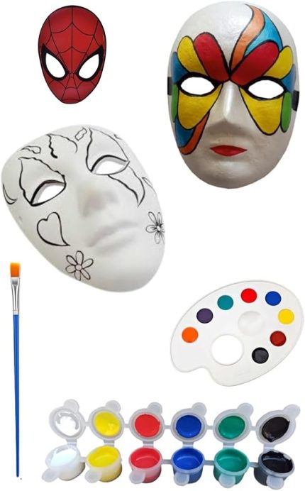 Doğal Seramik Hamuru 3 Adet Karton Maske Boyama Faaliyeti, Resim Başlangıç Seti, 3erli Set, Maske Boyama Seti karışık