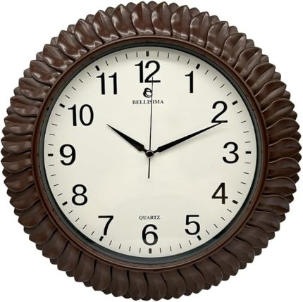 BL-1074 Serisi Klasik Kadran Yaprak Desenli Sessiz Akar 30 cm Duvar Saati Bordo