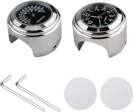 Evrensel Motosiklet Gidon Saat Bisiklet Termometresi Motosikletler için Su Geçirmez Değiştirme Bisikletler 22mm-25.4mm7/8''- 1'' Gidon Gümüş Kabuk Siyah Kadranlı Saat Termometre
