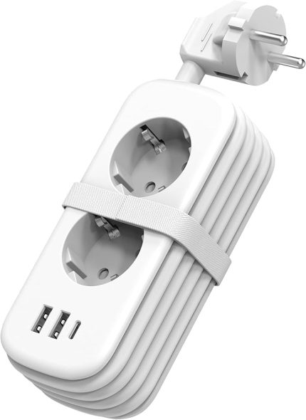 USB'li çoklu priz, 2 bölmeli seyahat çoklu priz, 3 USB şarj cihazı, çalışma masası, şalterli, telefon vb. ile uyumlu, seyahat ve ofis için uzatma kablosu, 1,5 m kablo, beyaz