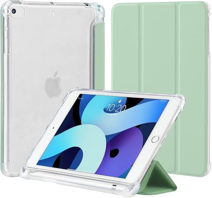 Kılıf için iPad Mini 5.4.3.2.1 Nesil 7,9 inç ile Pencil Tutucu, Ince Hafif Koruyucu Kılıf, Yumuşak TPU Şeffaf mat Arka Kabuk kapak için iPad Mini 7,9, Otomatik Uyku/Uyanma (Nane Yeşili)