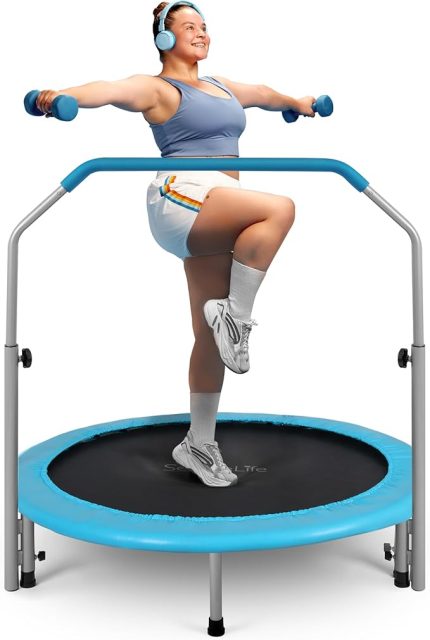 Taşınabilir ve Katlanabilir Trambolin - 40 inç Ayarlanabilir Küpeşte Sahip Ev İçi Mini Rebounder Fitness Vücut Egzersizi, Çocuklar için Yaylı Güvenli - SLELT403