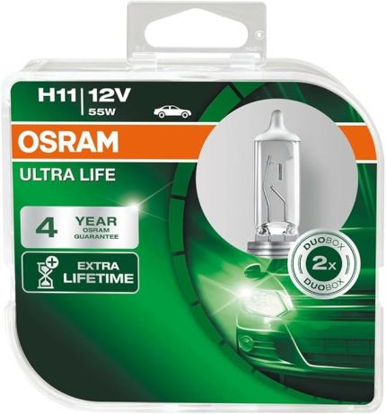 Ampul Ultra Life H11 12V 55W Daha uzun kullanım süresi, İkili Kutu (2 Lamba) 64211ULT-HCB