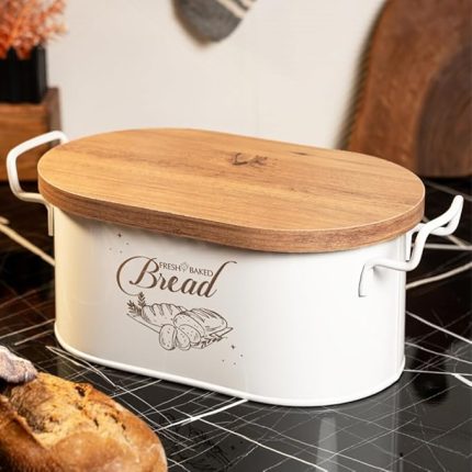 Metal Ahşap Kapaklı Tel Kulplu Metal Ekmeklik (Bread Baskılı) Ln1293B