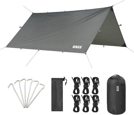 Tarp Gölgelik Tente, Taşınabilir Örtü Branda Çok İşlevli Outdoor Açık Hava Kamp Seyahat Tente Branda Güneşlik Karavan Tente Yan Çadır Gölgelik - 300x300 cm - Gri