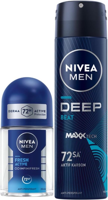 MEN Erkek Sprey Deodorant Deep Beat 150ml ve Mini Roll-on Fresh Active 25ml Set, Ter Karşıtı Koruma