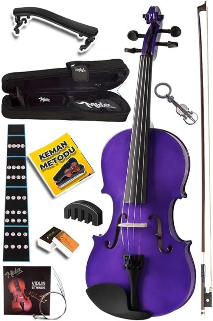 HGA44PU-TYS Mor 4/4 Tam Boy Keman Seti (Yastık Yedek Tel Susturucu Çanta Yay Reçine Metod)