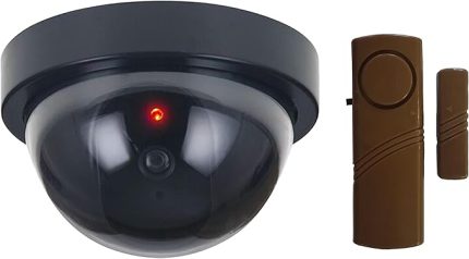 Estetik Caydırıcı Alarm Seti LR-SK04 Sahte Caydırıcı Dome Kamera ve LR-4444K Kahverengi Pilli Kapı Pencere Alarm - Piller Hariç