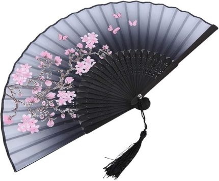 Çin/Japon El Yapımı İpek Bambu El Yapımı Fanlar Kadın Hediyeleri Düğün Parti Hediye Malzemeleri,Katlanır El Yelpazesi, Düğün Partisi Hediye Dans Donanımı Ev Ofis Dekorasyonu (Gri)