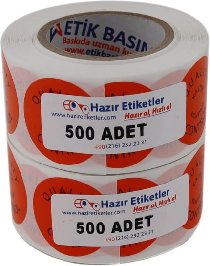 etiketler , hazır al hızlı al Kalite Kontrol Etiketi 30mm Çap Ruloda 500 Adet 2 Rulo Toplam 1000 Adet Turuncu Zemine Siyah Baskılı Quality Control Etiketi