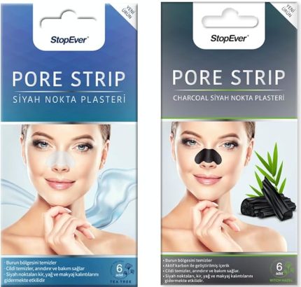 Pore Strip Siyah Nokta Bandı – 2'li Paket (Charcoal + Tea Tree) | Siyah Nokta Karşıtı | Gözenek Temizleyici | Aktif Karbon & Çay Ağacı Özlü | 12 Adet