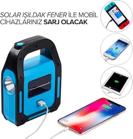 LED Solar Işıldak Fener Güneş Enerjili ve USB Şarj Kamp Lambası - Görsel 4