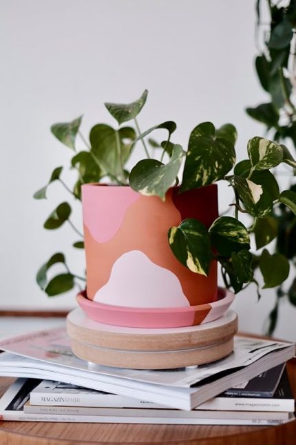 Silindir Saksı+Tabak • Pembenin Tonları (Orta)