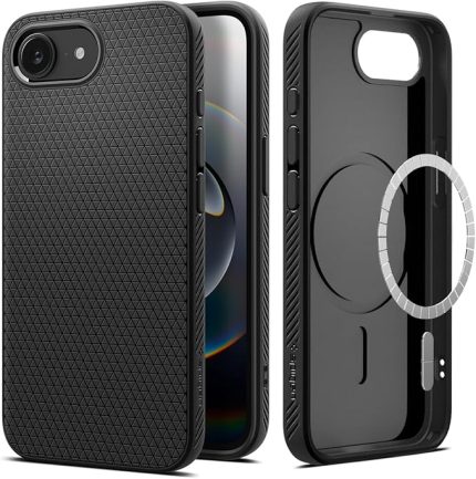 iPhone 17e / 16e ile Uyumlu Kılıf Liquid Air Mag Fit Kaymaz Dokulu Yüzey Siyah Kapak - ACS09151 (Spigen TR Garantili) | MagSafe Aksesuarları ile Uyumlu