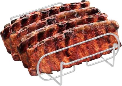 Çelik Barbekü Rafı,Izgara için Kaburga Standı,Barbekü Kavurma Pişirme Pişirme Dinlenme Açık Mutfak Kamp için Biftek Tutucu